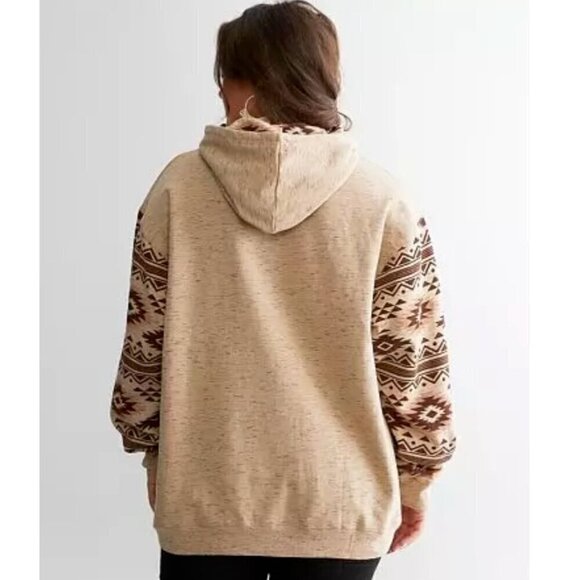 Yellowstone TV Series Women's Aztec Print Hooded Sweatshirt LARGE Tan Dutton NWT - Picture 3 of 10